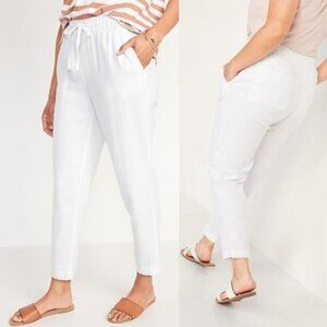 Old Navy White Cropped Trousers Linen Blend Mid Rise Nautical Pants Size XS Boho